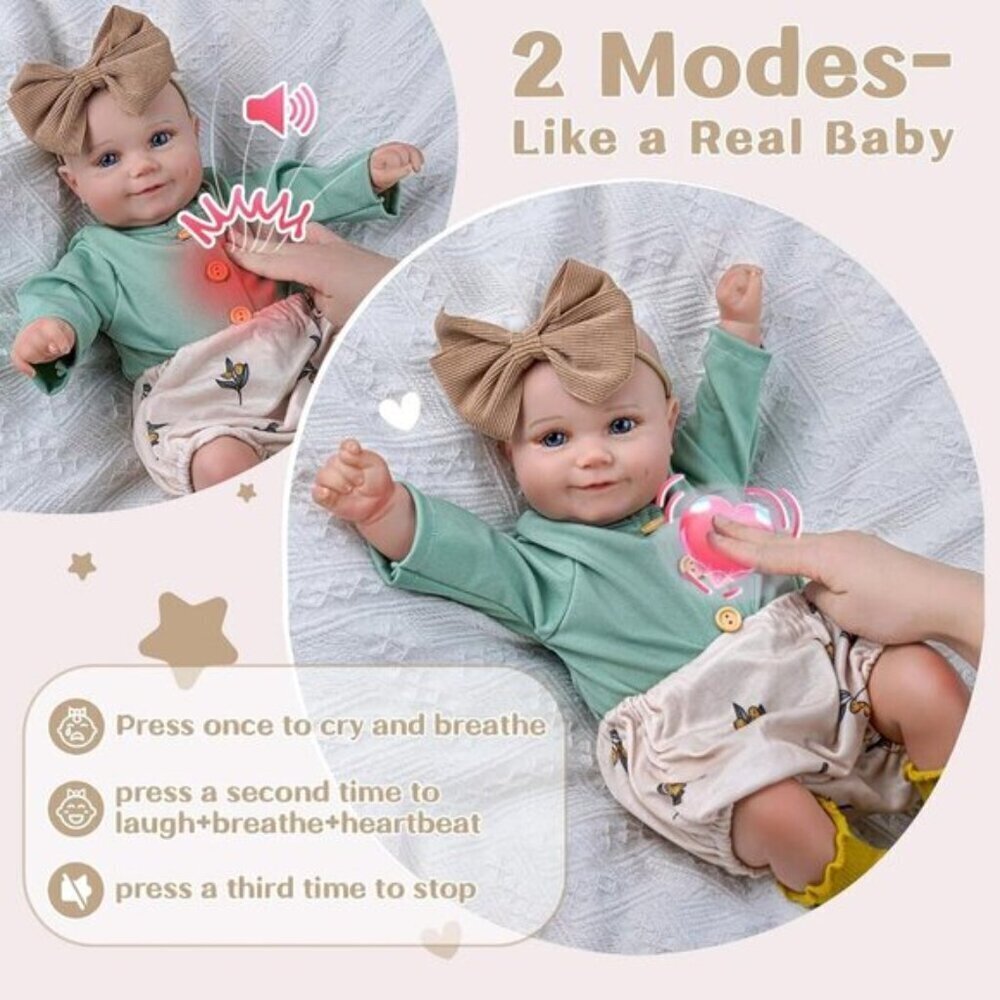 Interactive Reborn Baby Dolls Girl 20Inch white Green Real Life Baby Doll - Picture 3 of 7